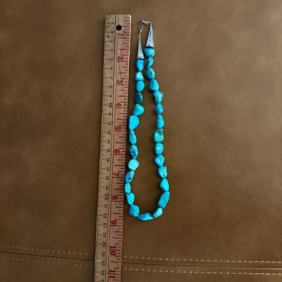 Turquoise Nugget Necklace With Sterling Silver Cone Clasp Native American - Picture 5 of 13